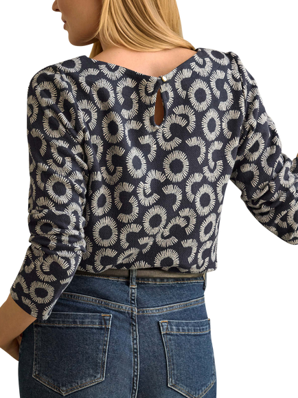 Pure Collection Jersey Jacquard Boat Neck Top, Blue - view 2, Blue