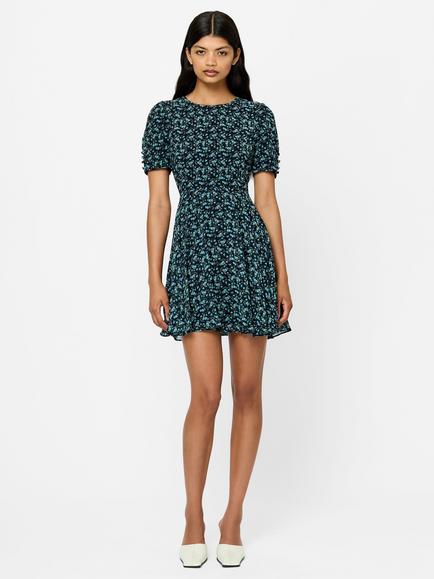 French Connection Marina Short Sleeve Ditsy Floral Dress, Blue/Multi, Blue/Multi