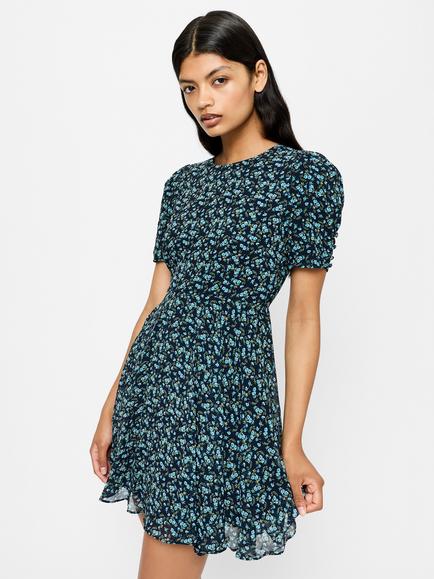 French Connection Marina Short Sleeve Ditsy Floral Dress, Blue/Multi - view 2, Blue/Multi