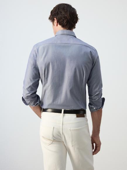 Mango Cotton Regular Fit Stripe Shirt, Sky Blue - view 2, Sky Blue