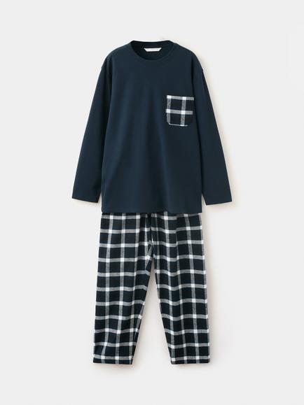 Mango Check Long Pyjama Set, Navy, Navy