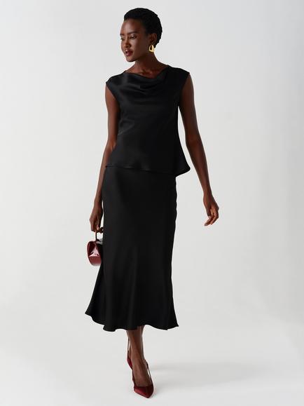 Ghost Luna Bias Cut Crepe Skirt - view 2, Black