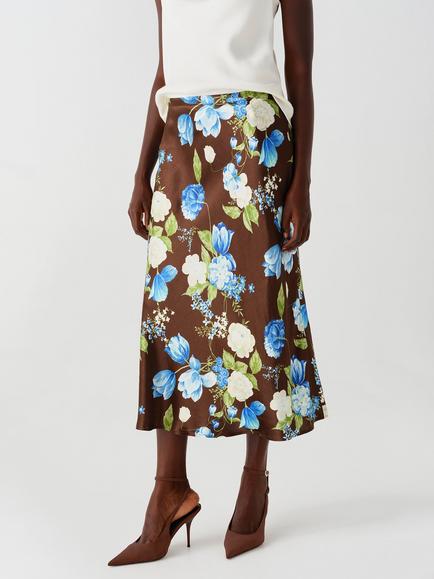 Ghost Luna Floral Midi Skirt, Brown, Brown