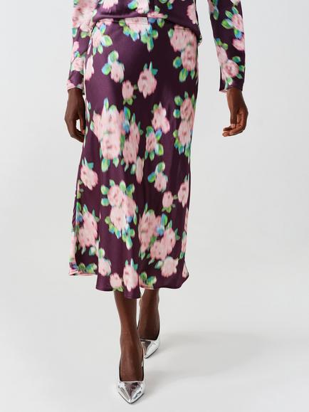 Ghost Luna Botanical Print Bias Cut Midi Skirt, Purple/Rose, Purple/Rose