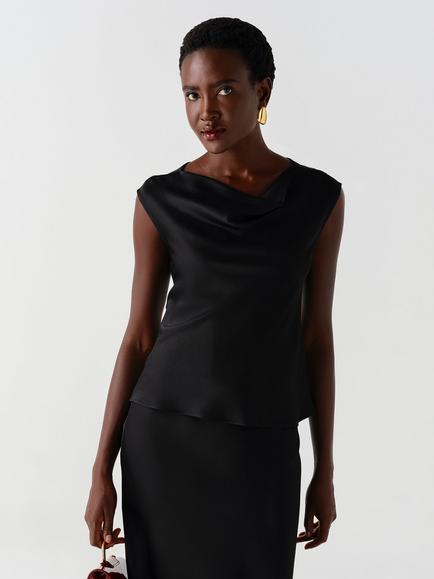 Ghost Alia Cowl Neck Peplum  Top, Black