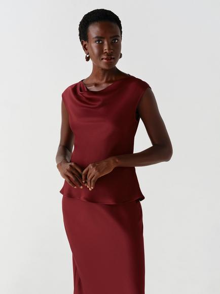 Ghost Alia Cowl Neck Peplum  Top, Burgundy