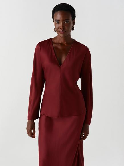 Ghost Lucille Batwing Sleeve V-Neck Top, Burgundy