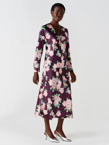 Ghost Lucille Blurred Floral Satin Top, Purple/Rose - view 2, Purple/Rose