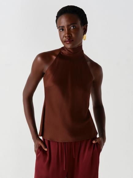 Ghost Reese High Neck Keyhole Back Top, Brown