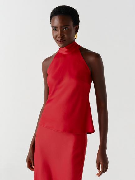 Ghost Reese High Neck Keyhole Back Top, Red