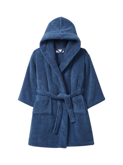 The White Company Kids' Hooded Cotton Dressing Gown, Blue
