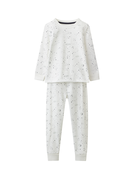 The White Company Kids' Long Sleeve Pyjama Set, Pack of 2, White/Navy - view 2, White/Navy