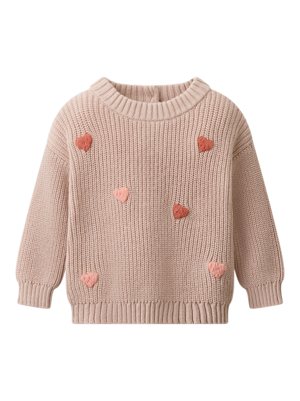 The White Company Kids' Cotton Blend Embroidered Heart Jumper, Dusty Pink, Dusty Pink