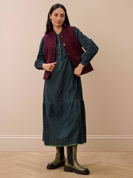 Brora Corduroy Geometric Print Shirt Dress, Ink/Fennel - view 2, Ink/Fennel