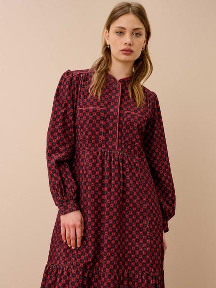 Brora Corduroy Geometric Print Shirt Dress, Paprika/Smoke, Paprika/Smoke