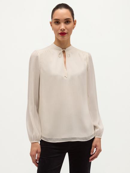 Hobbs Annika Tie Neck Blouse, Warm Ivory, Warm Ivory