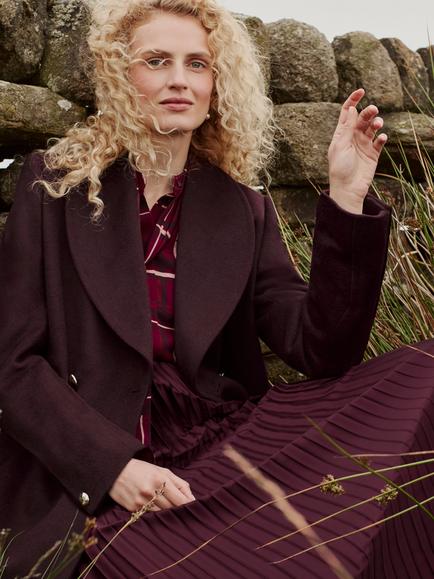 Hobbs Indira Double Breasted Coat, Fig Purple - view 2, Fig Purple