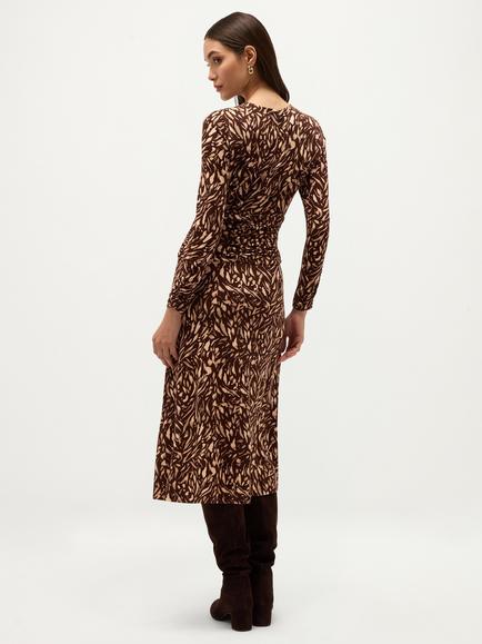 Hobbs Anna Abstract Print Jersey Dress, Brown - view 2, Brown