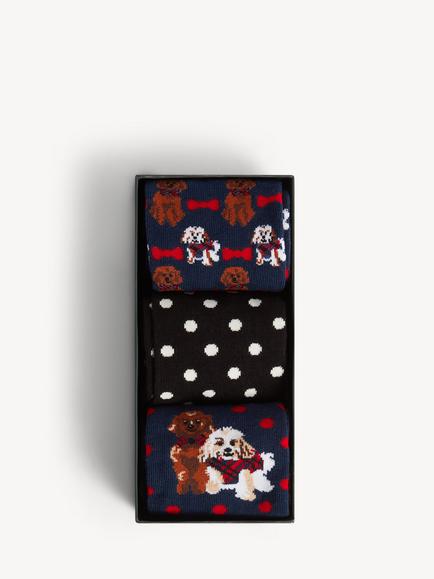 Hobbs Dog Print Ankle Socks, Pack of 3 Pairs, Blue - view 2, Blue