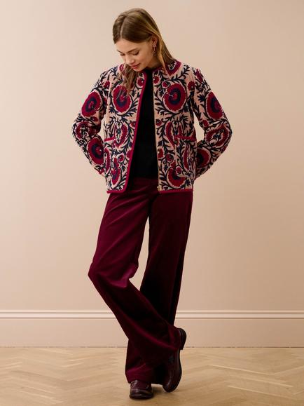 Brora Cotton Velvet Embroidered Jacket, Navy/Paprika - view 2, Navy/Paprika