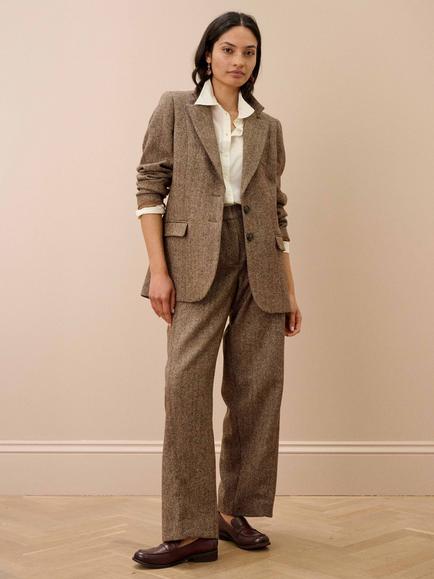 Brora Herringbone Single Breasted Wool Blazer, Mole - view 2, Mole