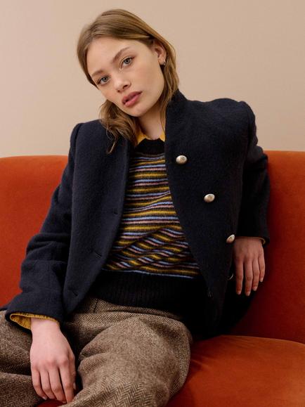 Brora Merino Wool Military Jacket, Ink - view 2, Ink
