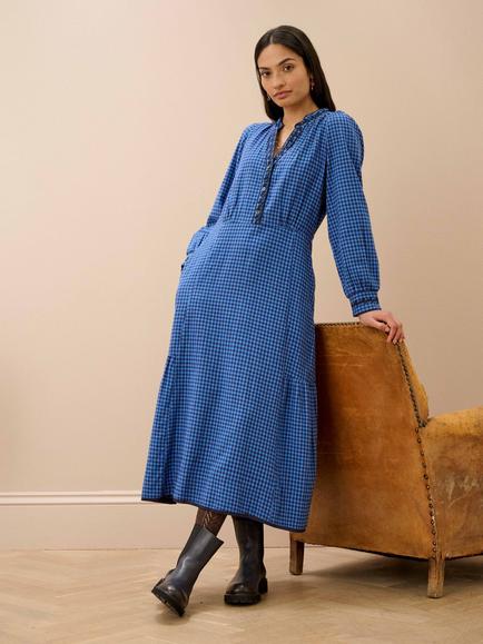 Brora Brushed Cotton Gingham Dress, Delft, Delft