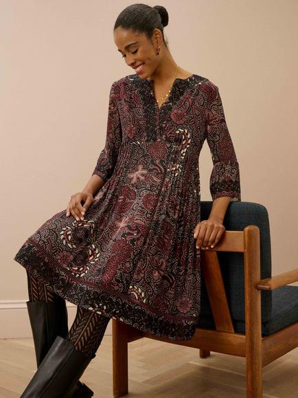 Brora Embroidered Silk Dress, Malt - view 2, Malt