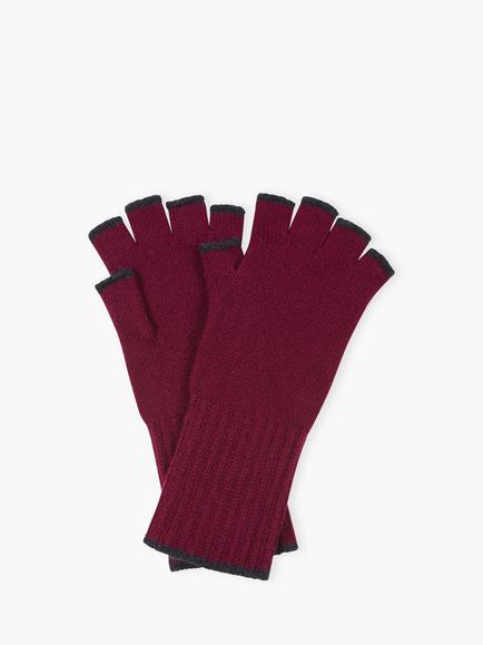 Brora Pure Cashmere Fingerless Gloves, Claret/Midnight