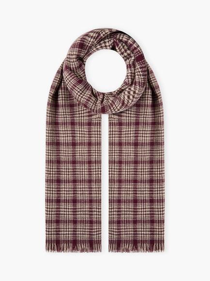 Brora Pure Cashmere Checked Chartouche Scarf, Claret/Almond, Claret/Almond