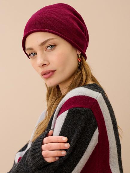 Brora Pure Cashmere Slouchy Hat, Claret - view 2, Claret