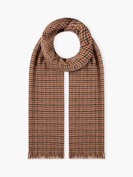 Brora Pure Cashmere Checked Chartouche Scarf, Honey/Conker, Honey/Conker