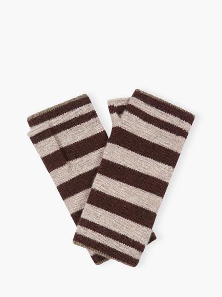 Brora Pure Cashmere Two Tone Stripe Wristwarmers, Malt/Ash
