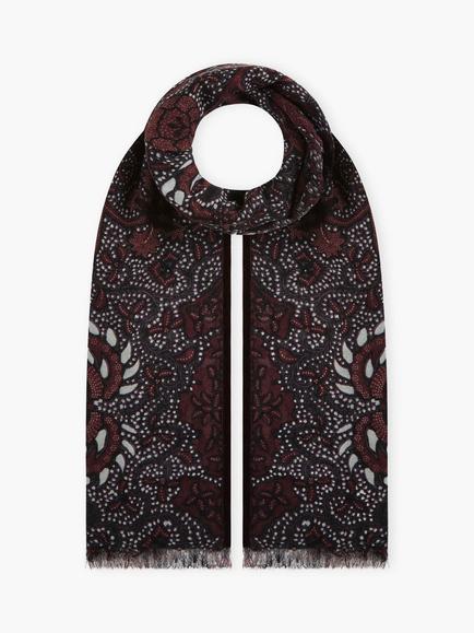 Brora Velvet Trim Botanic Pure Wool Stole, Malt, Malt