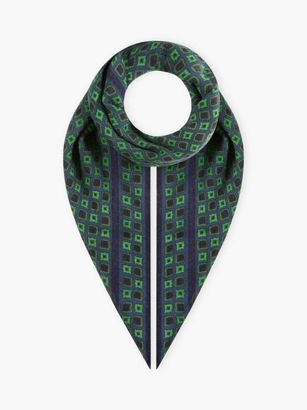 Brora Geometric Pure Wool Square Scarf, Ink/Fennel
