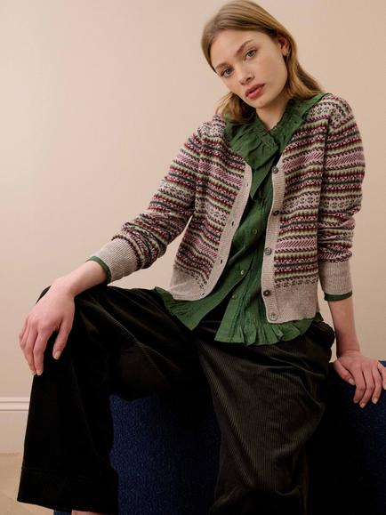 Brora Pure Cashmere Fair Isle Cardigan - view 2, Ash