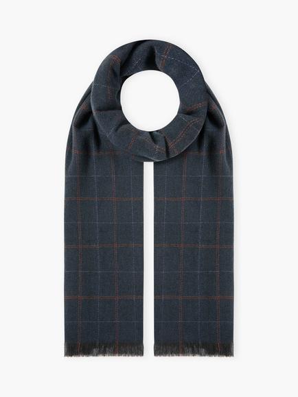 Brora Pure Cashmere Checked Chartouche Scarf, Raven/Ginger, Raven/Ginger