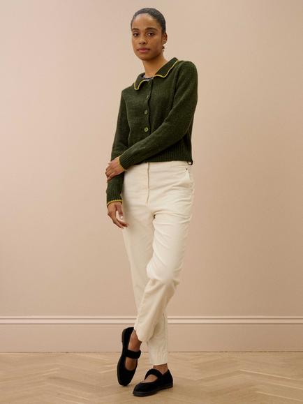 Brora Donegal Wool Collared Cardigan - view 2, Loden