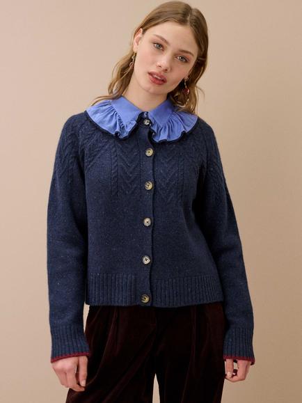 Brora Donegal Wool Guernsey Cardigan, Navy, Navy
