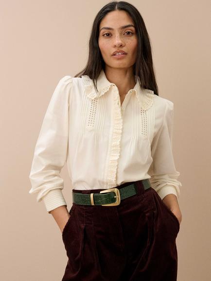 Brora Cotton Broderie Anglaise Blouse, Cream, Cream