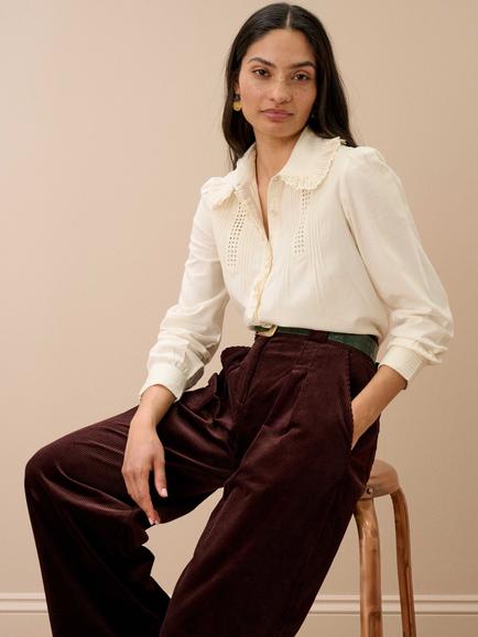 Brora Cotton Broderie Anglaise Blouse, Cream - view 2, Cream
