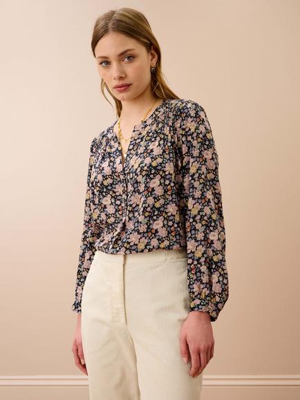 Brora Liberty Print Pure Silk Smock Blouse, Mocha, Mocha