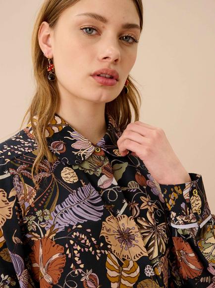Brora Liberty Print Pure Silk Crepe De Chine Shirt, Coal - view 2, Coal