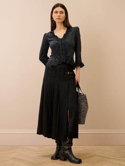 Brora Pure Silk Embroidered Fitted Blouse, Black