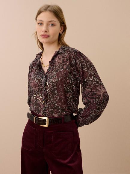 Brora Pure Silk Frill Front Blouse, Malt, Malt