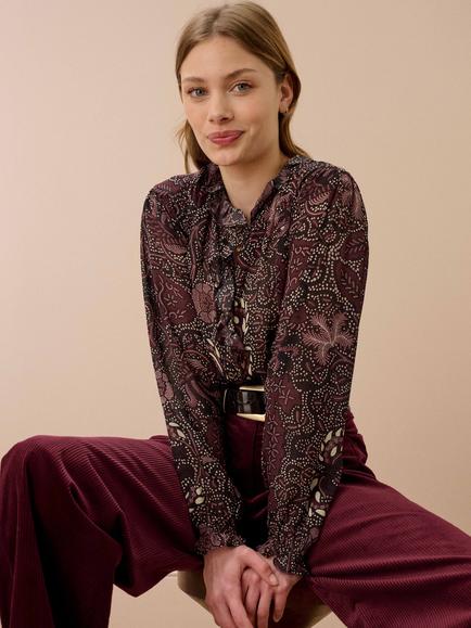 Brora Pure Silk Frill Front Blouse, Malt - view 2, Malt