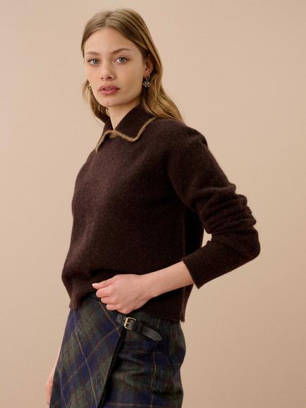 Brora Alpaca Rich Collared Jumper, Chocolate