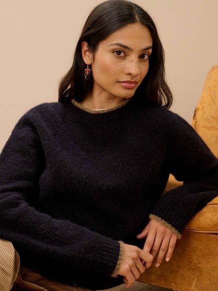 Brora Alpaca Rich Crew Neck Jumper - view 2, Ink