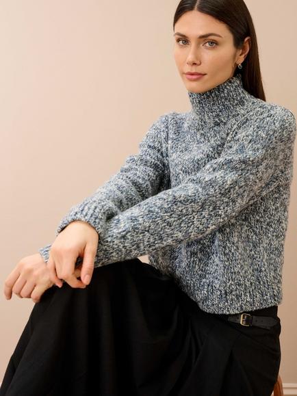 Brora Marl Supersoft Pure Wool Roll Neck Jumper, Storm - view 2, Storm
