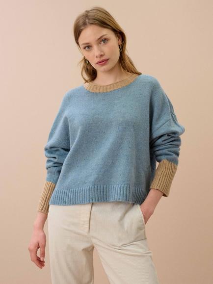 Brora Donegal Wool Contrast Trims Jumper, Glacier